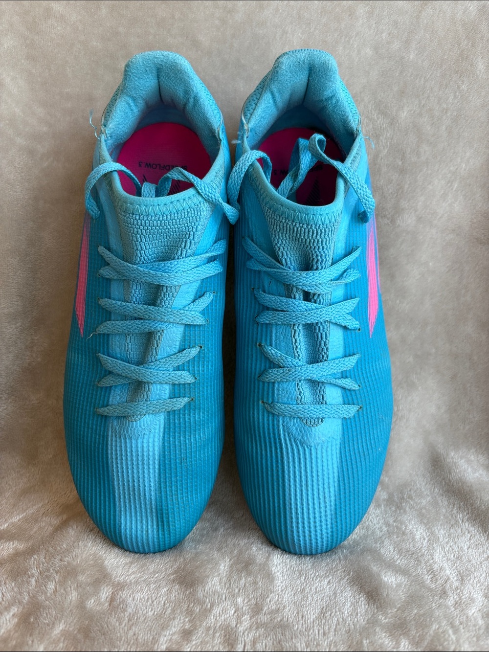 adidas Youth Turquoise Soccer Cleats with Pink Stripe
